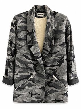 American Retro Camo Fleece Lined Oversized Blazer Jacket L